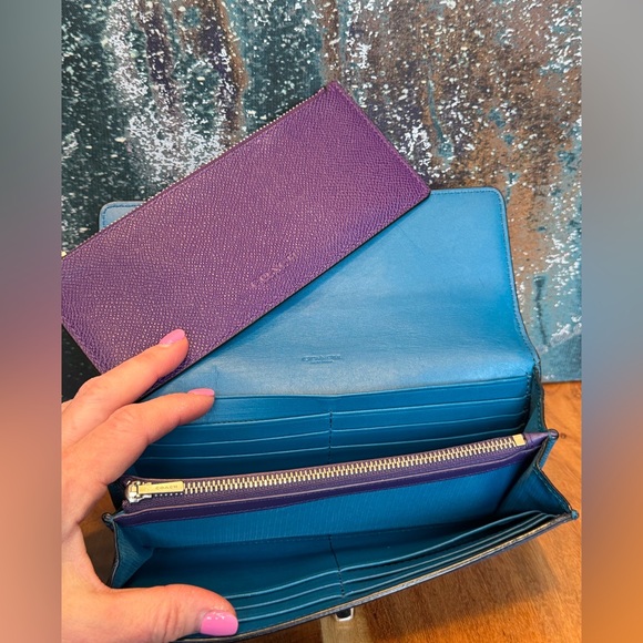 Coach Handbags - COACH Textured Leather Slim Envelope Wallet w/Pop-Up Pouch: Teal & Purple